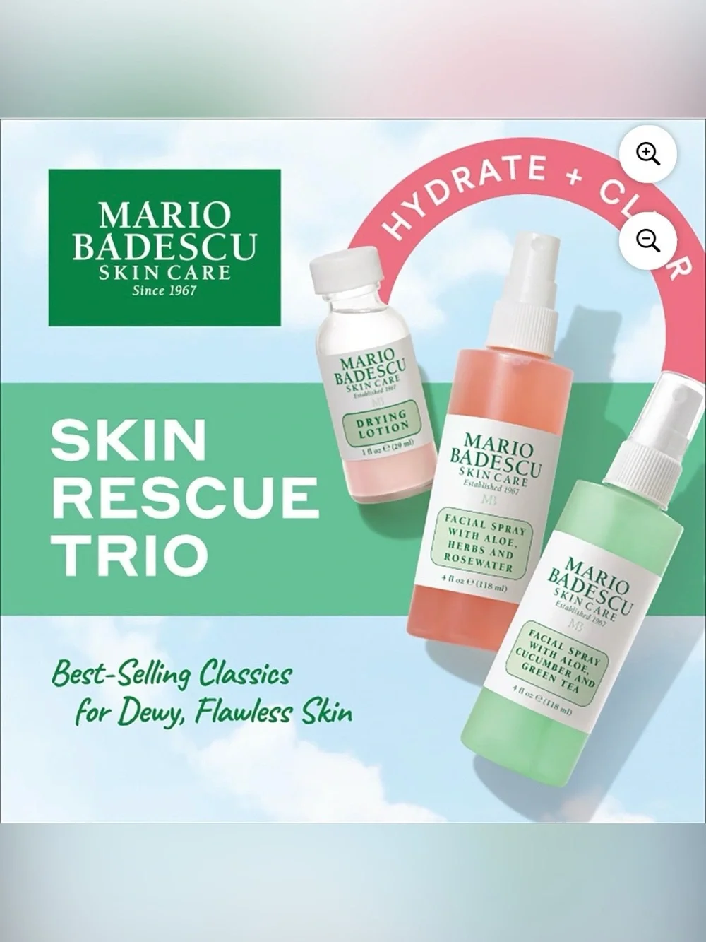 Mario Badescu Toner & Spray 3 Pack Vegan Oil Free No Paraben